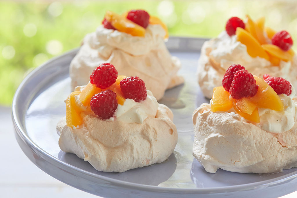 My mini pavlovas, or meringues, arranged to show size and color.