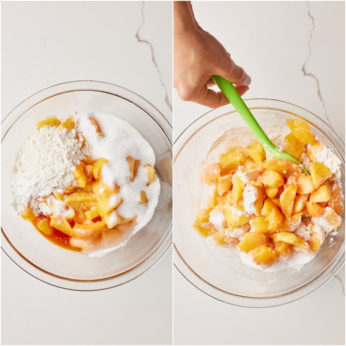 Step-by-step instructions on how to make the Best peach Pie Recipe: mix the filling 