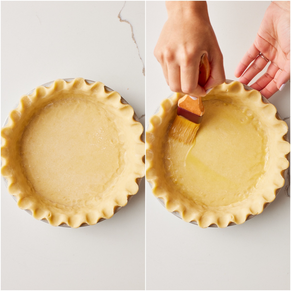Line a 9-inch pie pan with a rolled-out pie crust