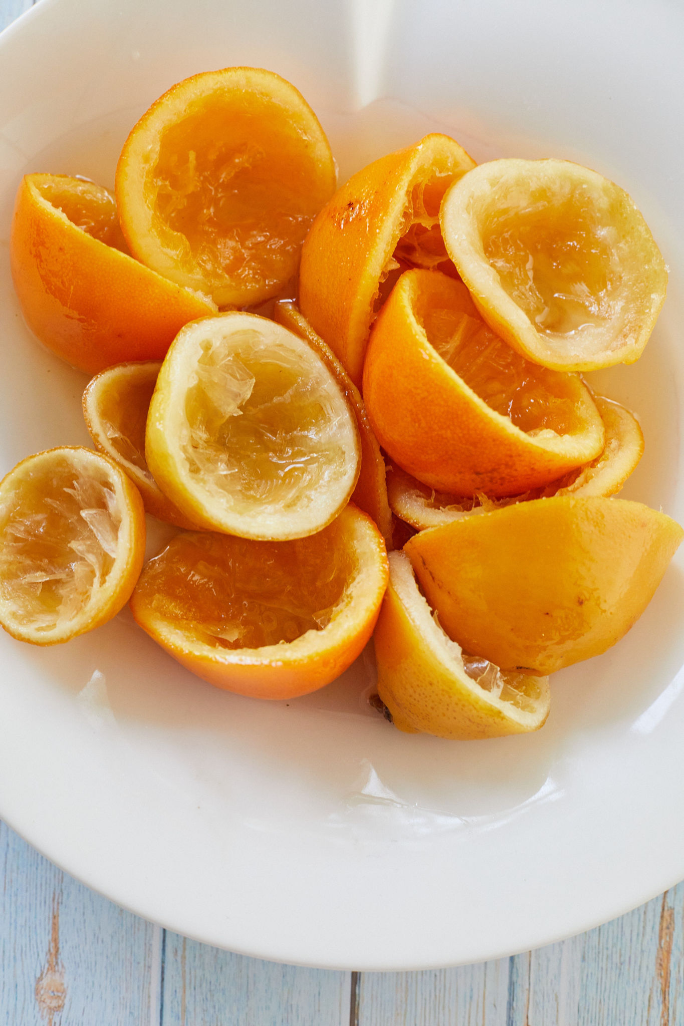 My candied mixed peel recipes uses both oranges and lemons, shown here in a bowl.