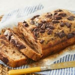 Sliced chocolate chip banana bread, that you can make in the microwave.