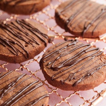 Chocolate Shortbread Cookies on a cooling rack.