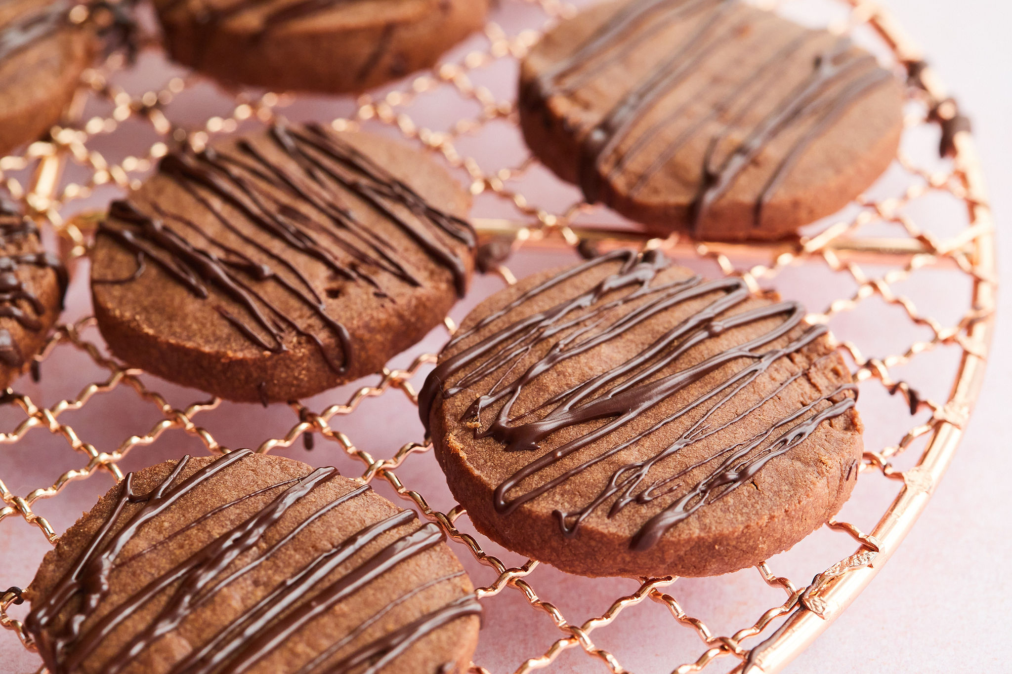 Chocolate Shortbread Cookies on a cooling rack.
