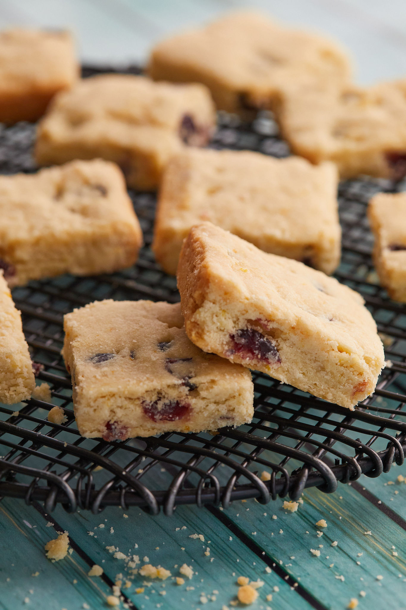 A neat stack of cranberry orange shortbread, baked to perfection.