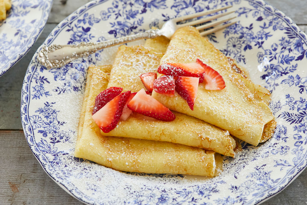 A stack of 3 crepes ready to eat.