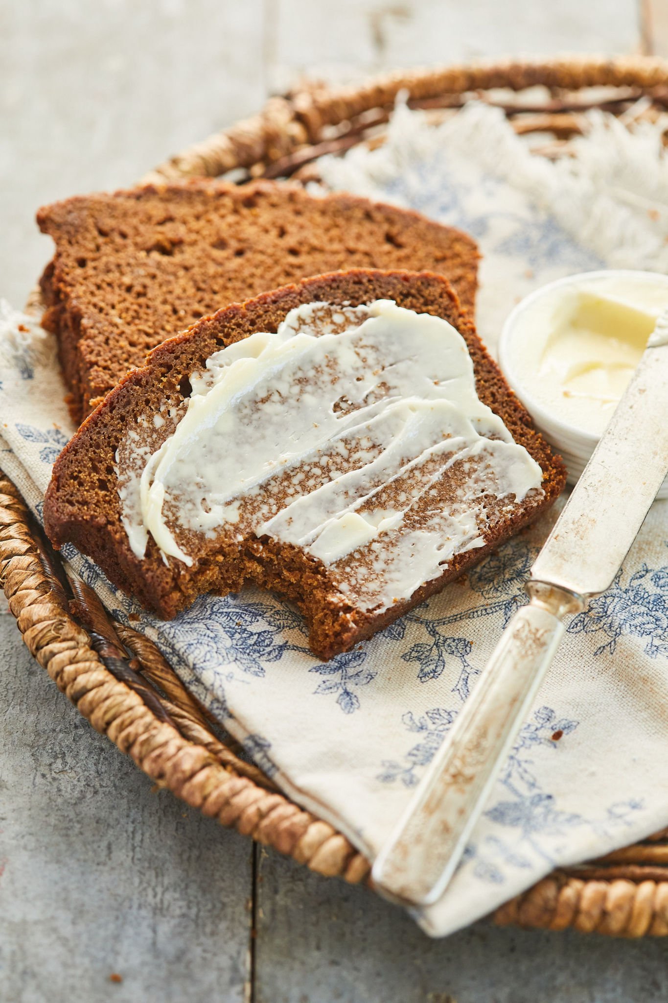 Sticky Gingerbread covered in butter.