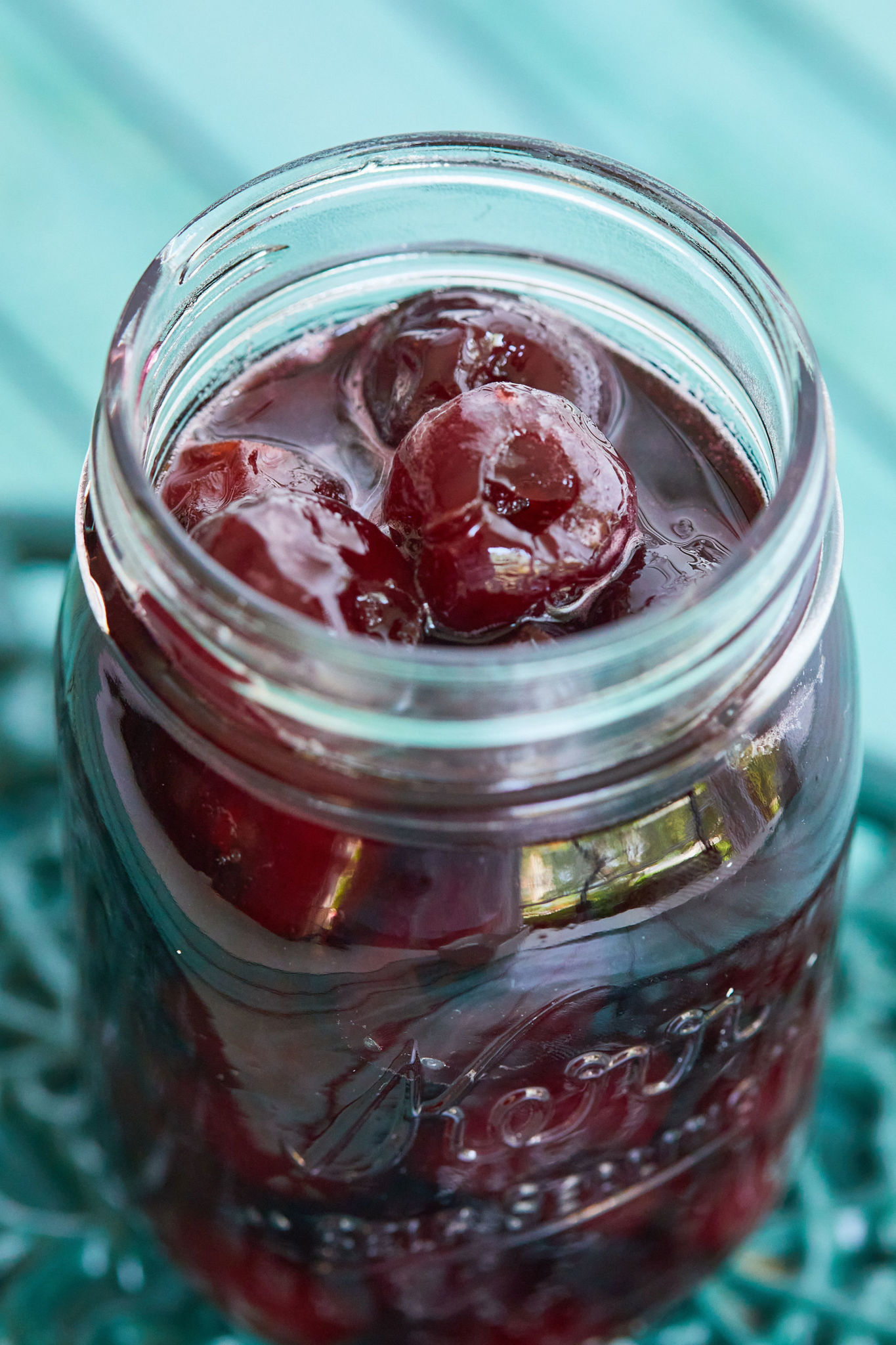 A jar of my candied cherries recipe.