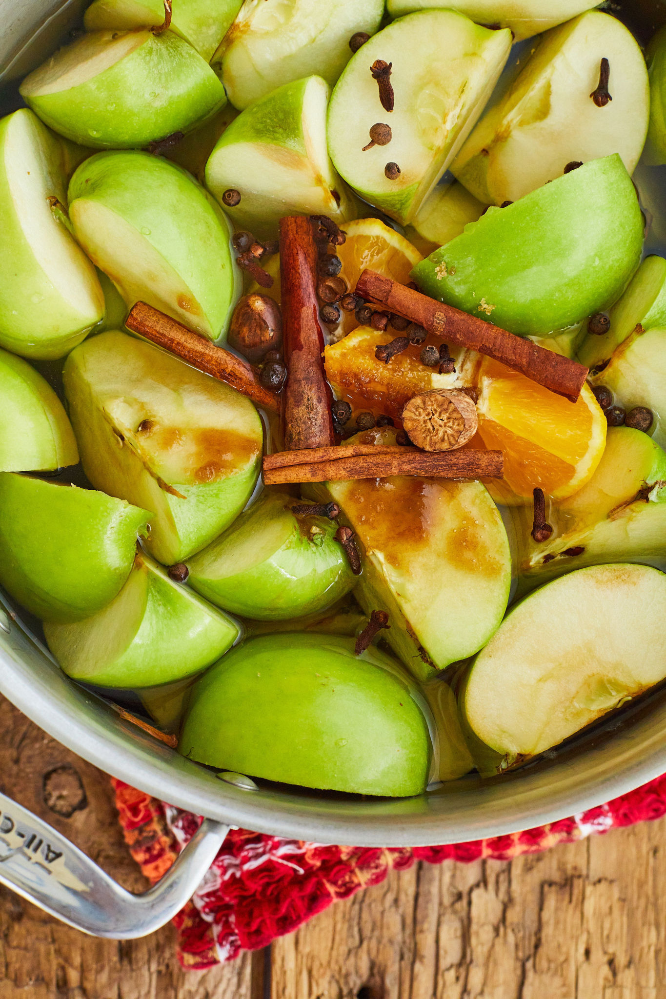 Homemade Apple Cider ingredients in a pot before cooking.