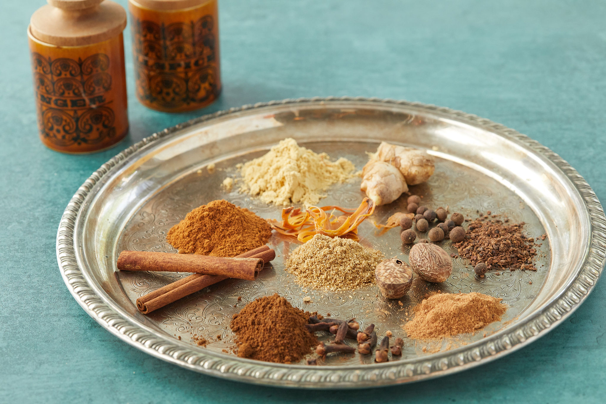 A platter of the spices that goes into making your own mixed spice.