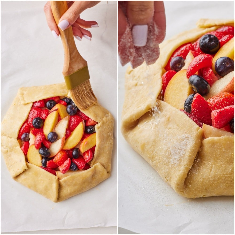 Rustic Fruit Galette step7 Brush the crust with the egg wash and sprinkle with sugar.