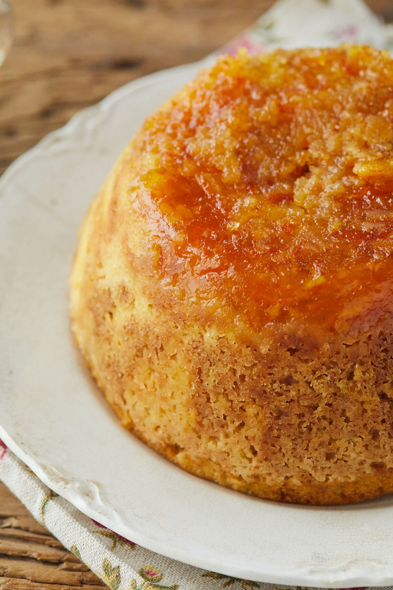 Close up of steamed marmalade pudding.