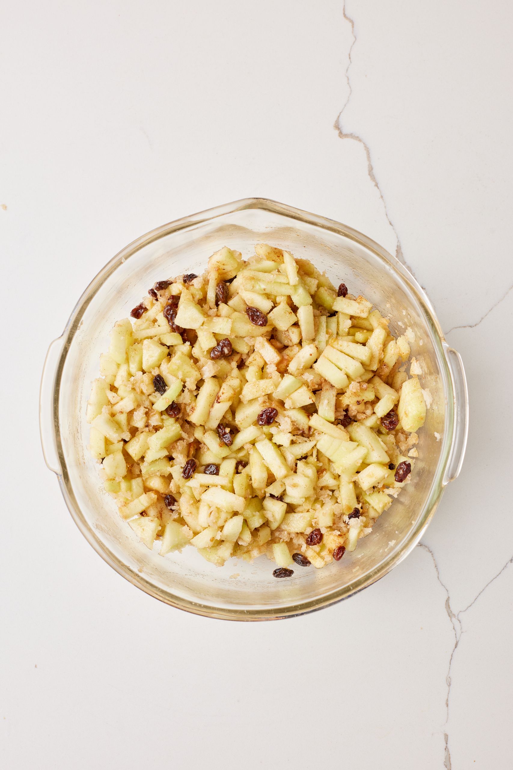 Mix the filling and then add raisins 