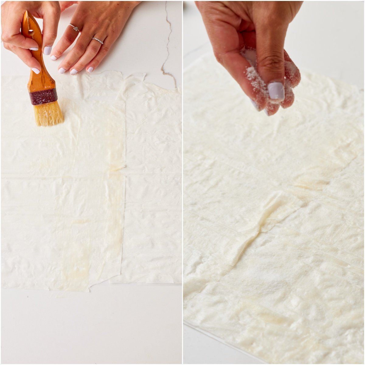 Butter and sugar layers of phyllo dough