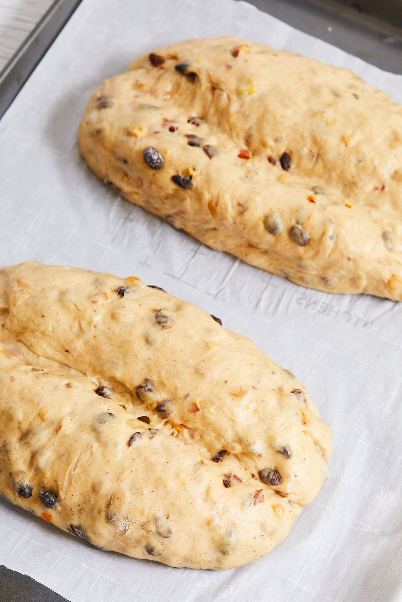Two loaves of Stollen before baking.