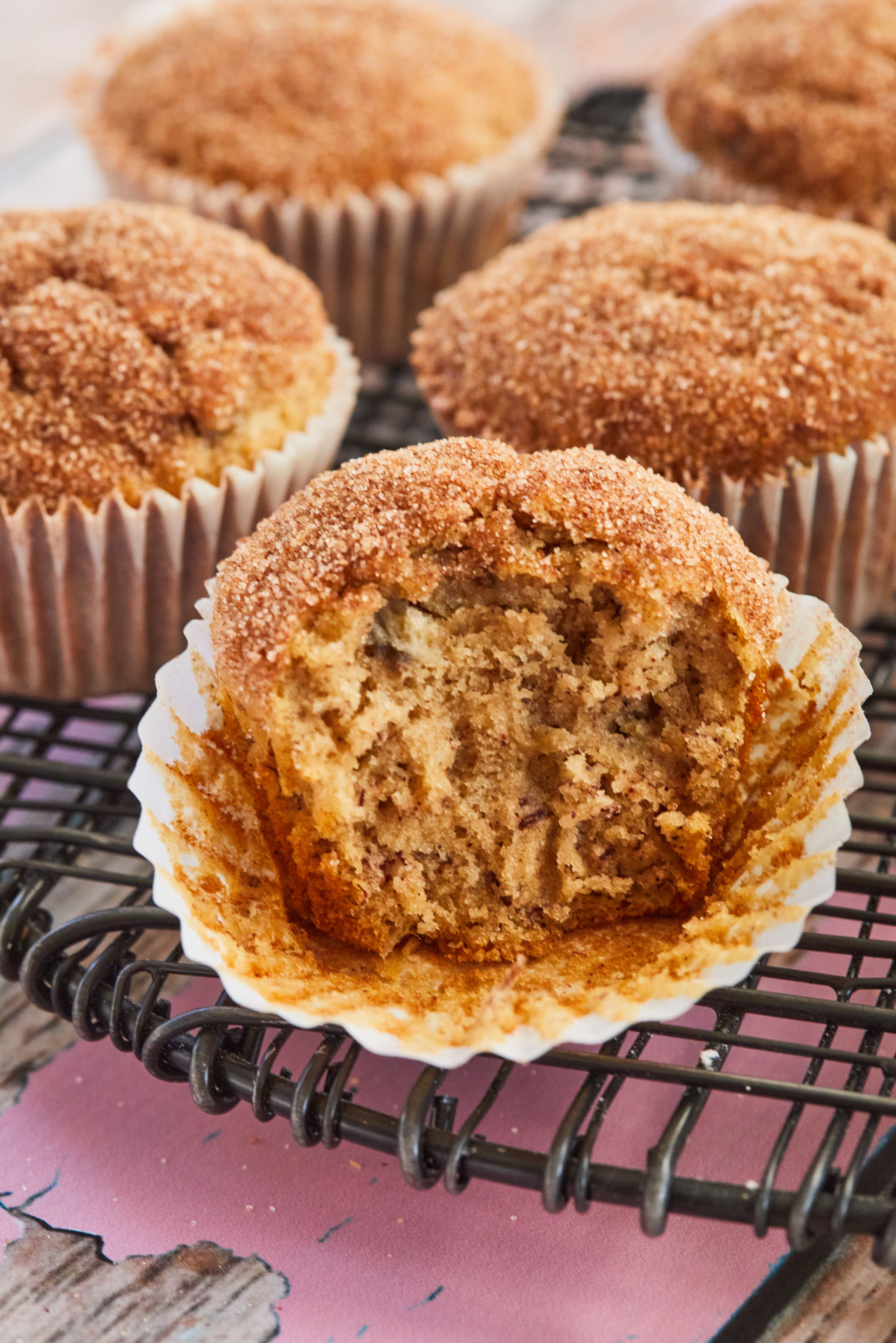 A close up of the interior of my banana bread muffins, to show texture and consistency.