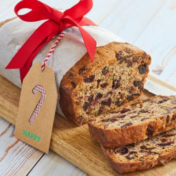 Sliced bishop's bread wrapped up as a gift.