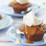 Three dishes of English Sticky Toffee Pudding made in a muffin tin.