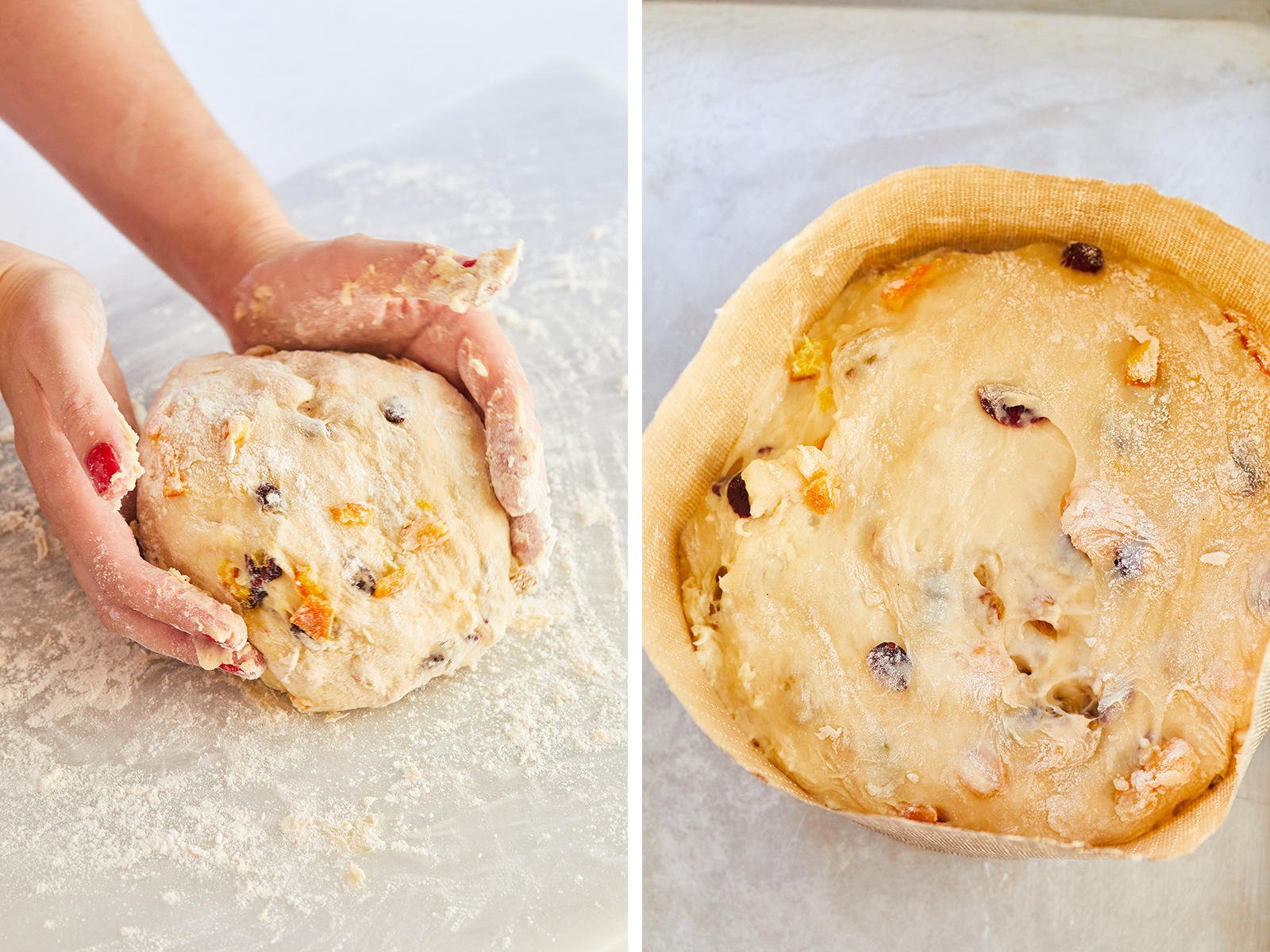 Shaping and wrapping my Panettone recipe.