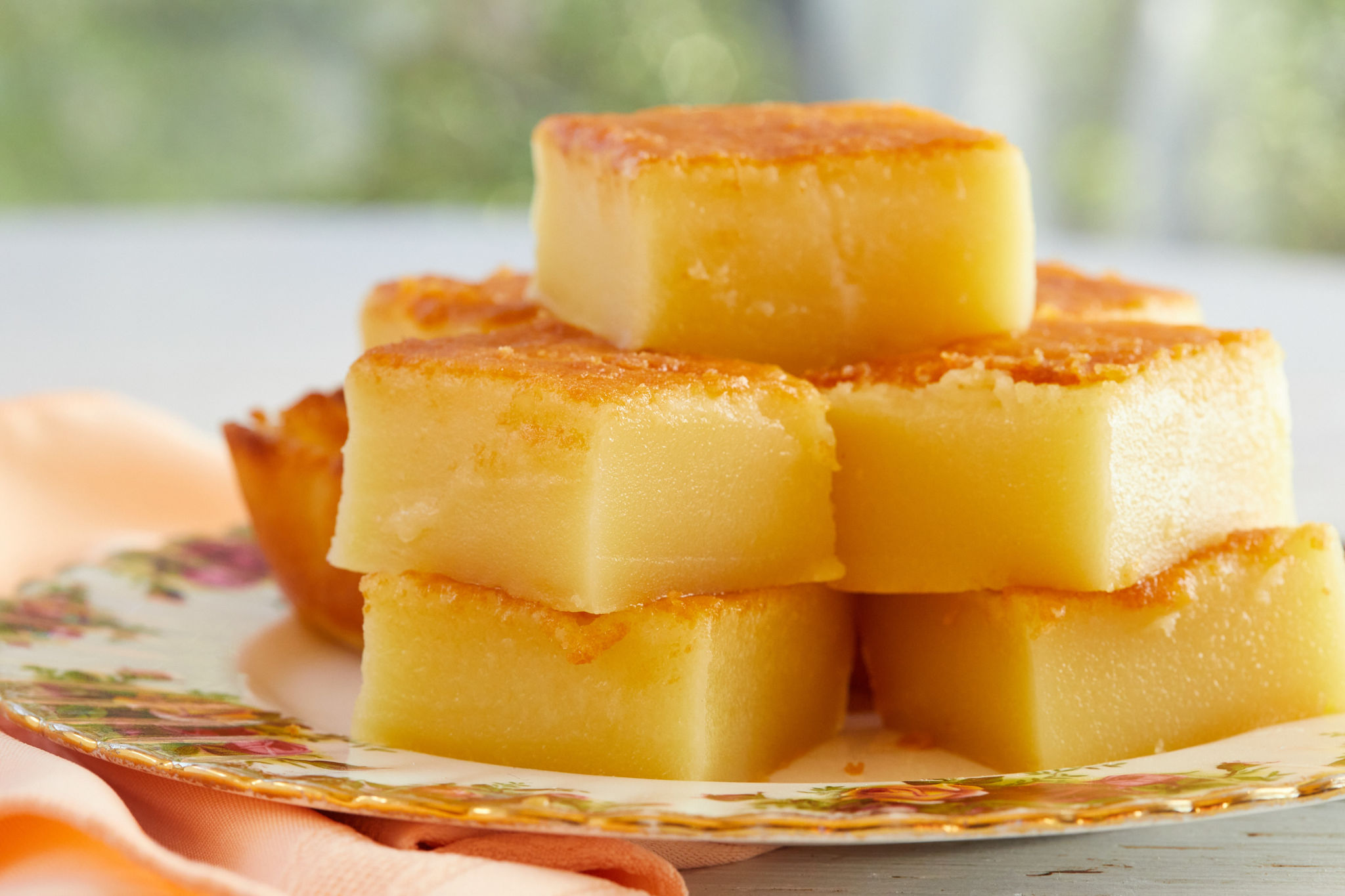 A plate of Hawaiian Butter Mochi have baking.