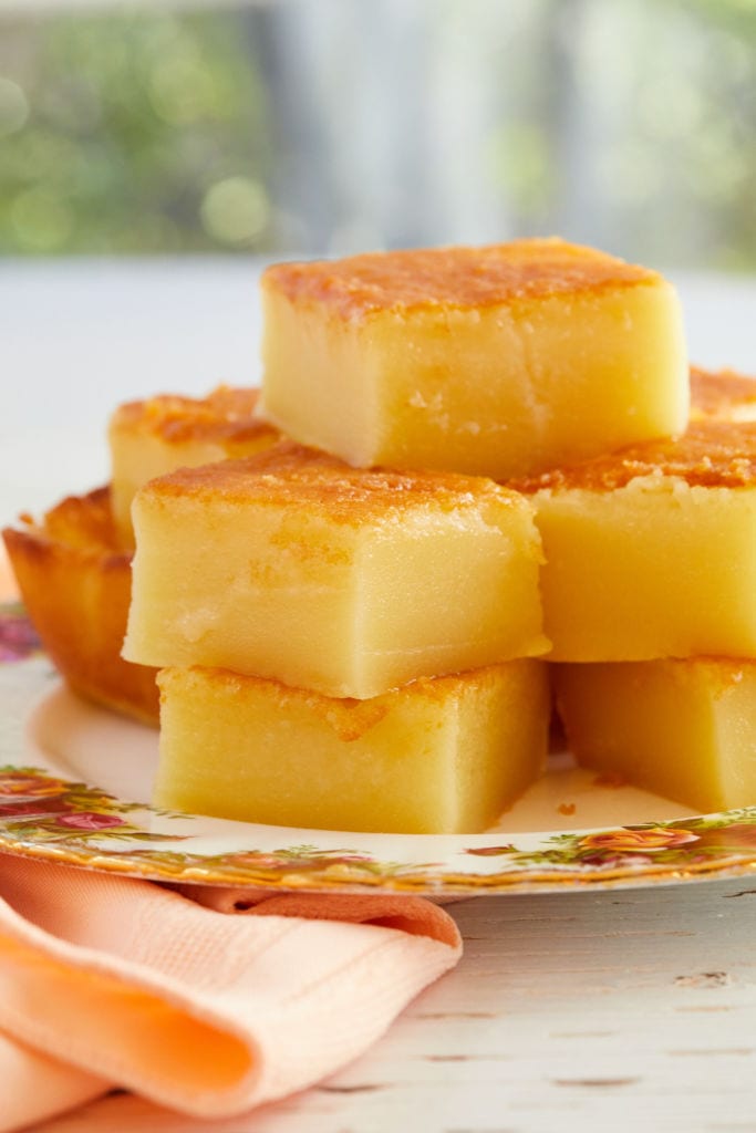 A stack of Hawaiian Butter Mochi on a plate.
