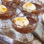 A tray of chocolate and orange pots de creme.