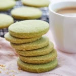 A close up of a stack of Matcha Shortbread Cookies, one of the best shortbread recipes you'll find.