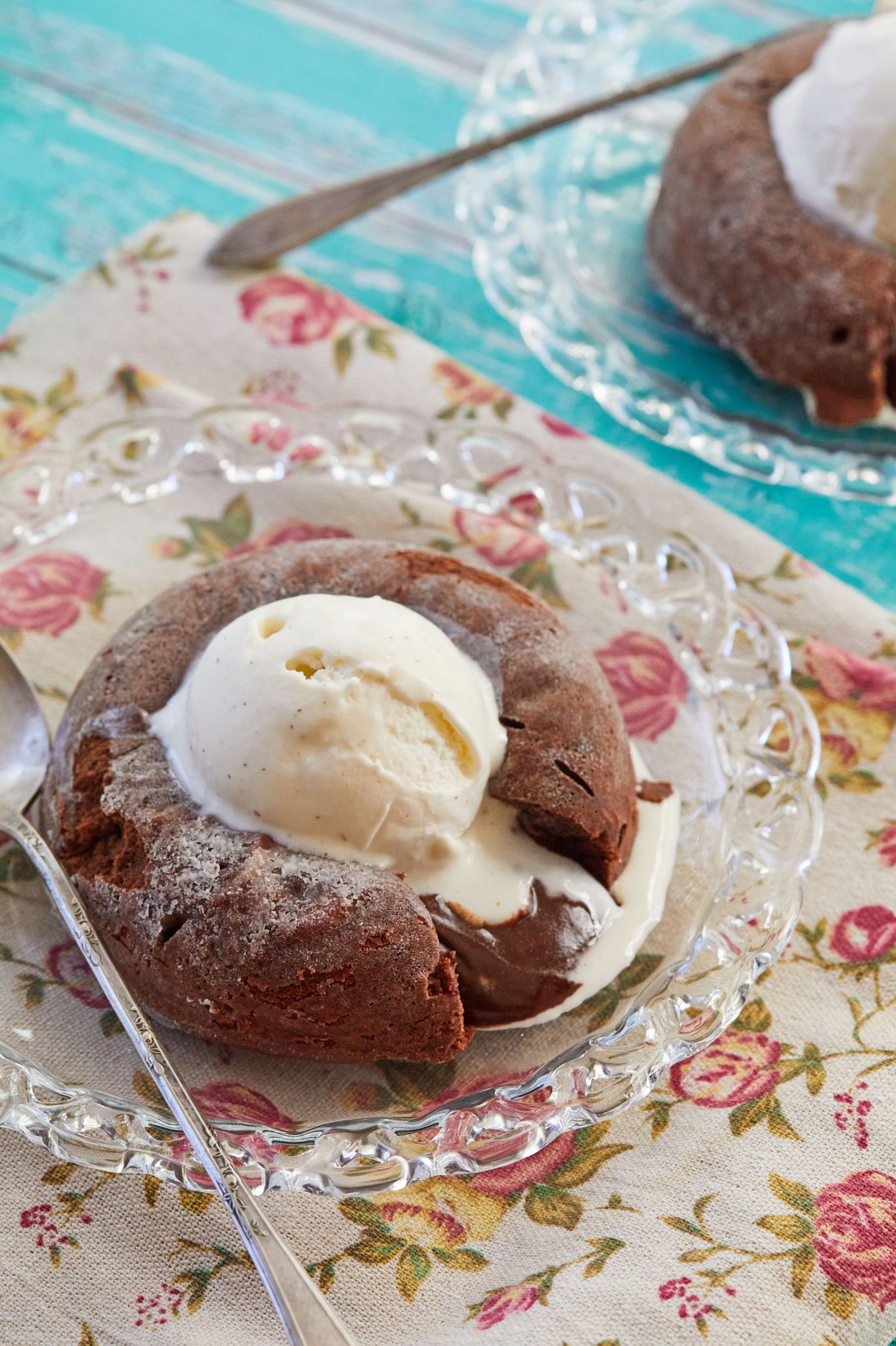Chocolate Lava Cake for Two with ice cream on top.