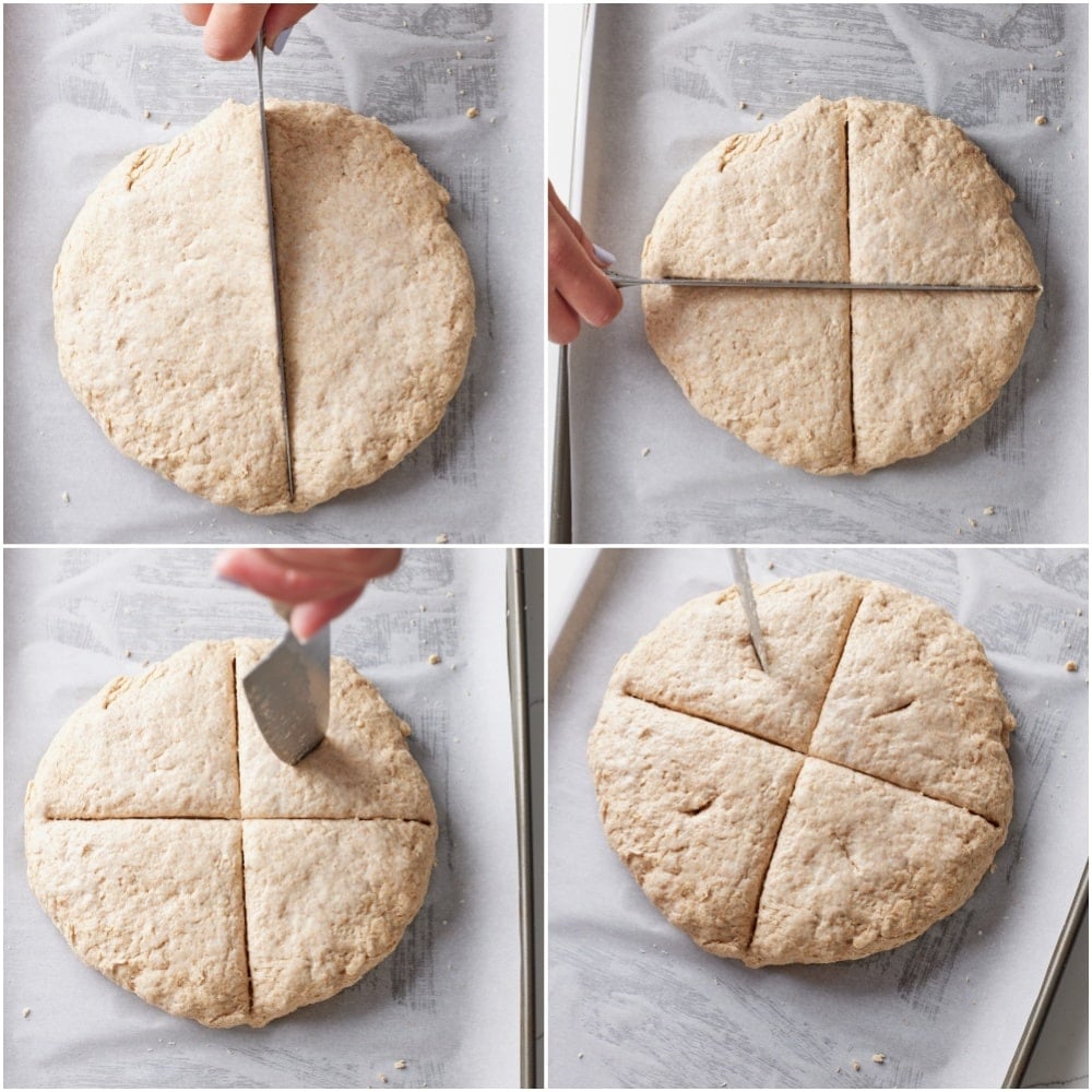 Score the bread by blessing it with a deep cross on top (see video). Poke a hole in the 4 corners of the bread to release the fairies and stop them from cursing your beautiful bread.