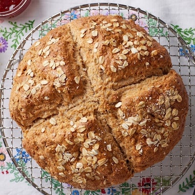 Top down view of a golden brown Irish Brown Soda Bread