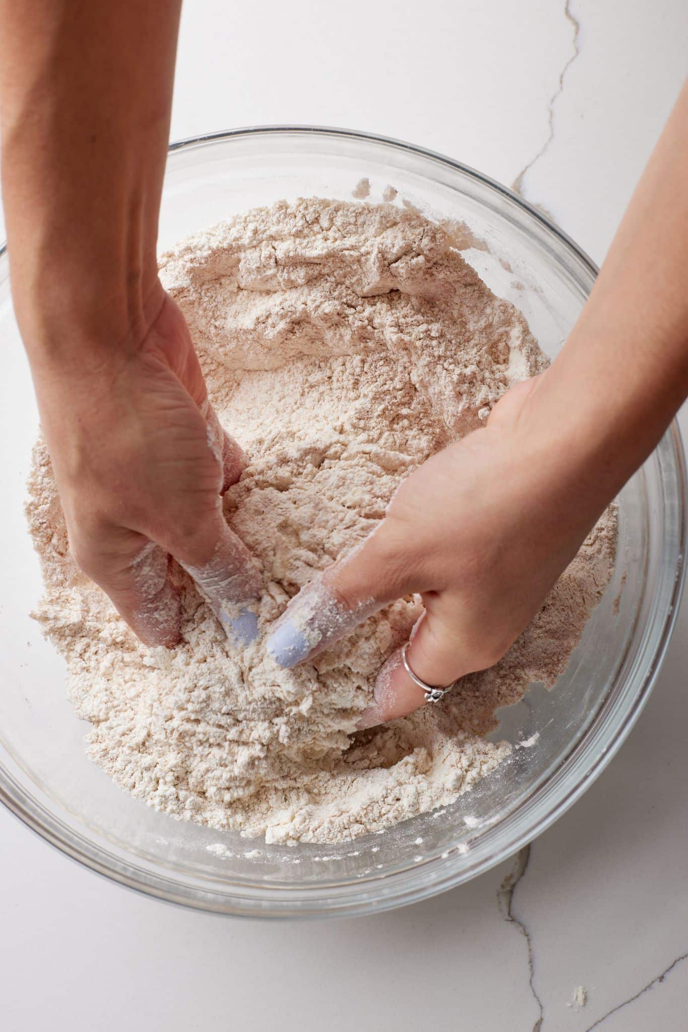 Mix dry ingredients together for Irish Brown Soda Bread. 