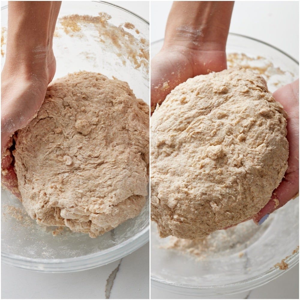 Use an open hand to form a soft loose dough. 