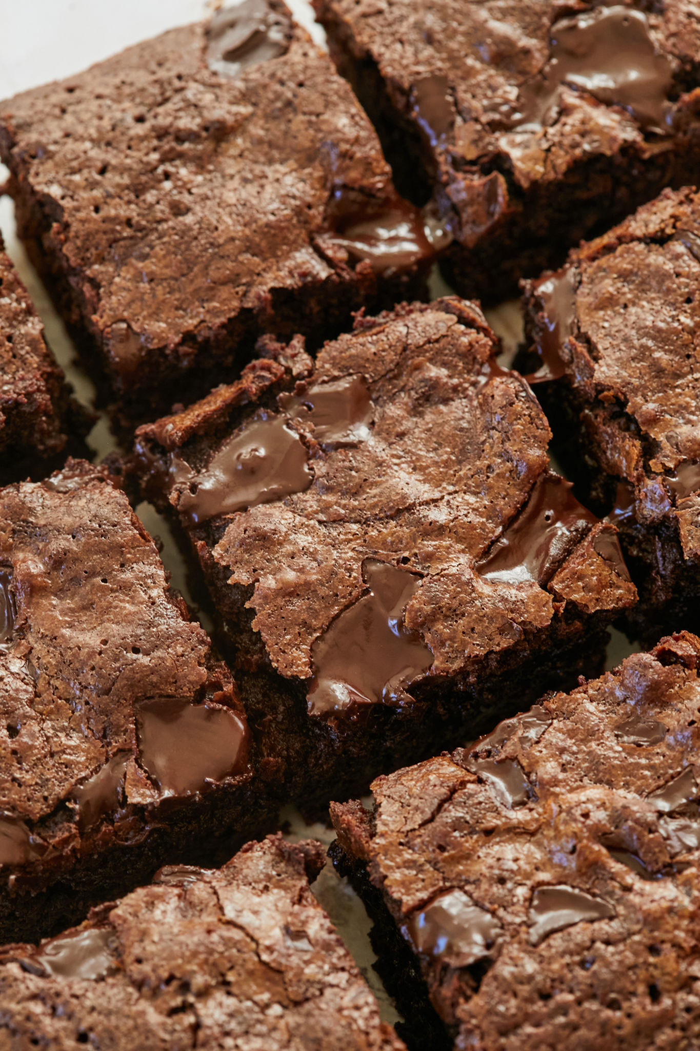 Crinkle Top Brownies cut into squares.