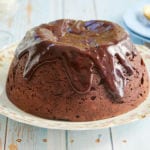A whole steamed chocolate pudding.