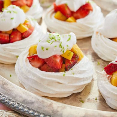 Heavenly Meringue Nests with Mango, Strawberry and Dairy-Free Coconut Cream