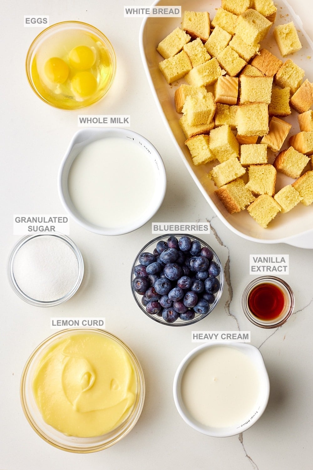 Lemon Blueberry Bread Pudding ingredients