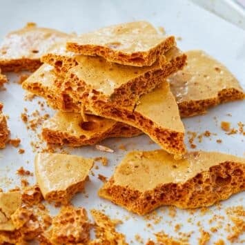 Honeycomb candy pieces.
