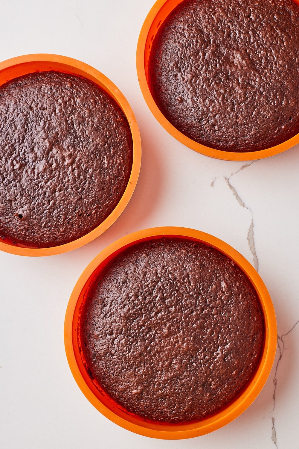 Microwave Chocolate Cake in three silicone pans. 