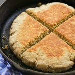 Scottish Bannock cut into four in the cast iron pan.