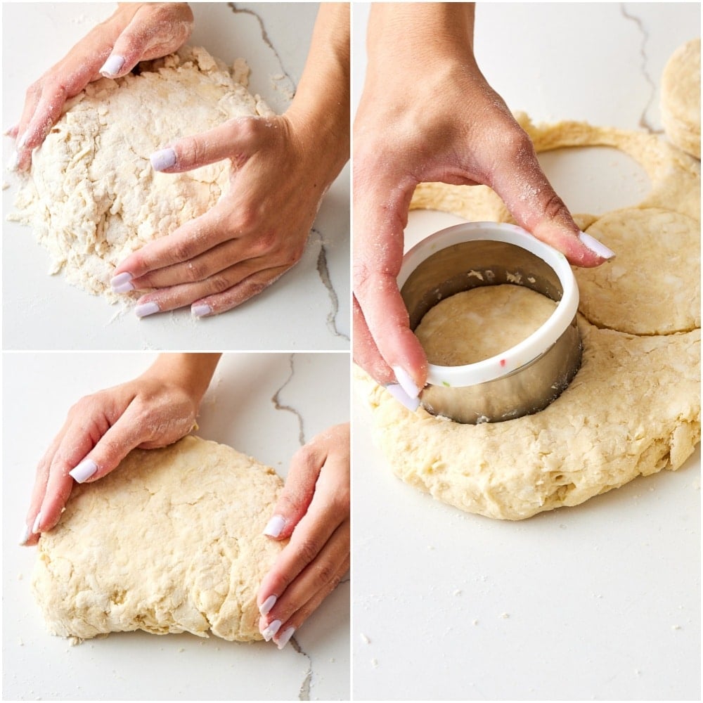 Strawberry Shortcke step7 On a floured surface gently press down your dough to 1 inch thick. With a round 3 inch cutter cut out your shortcakes.