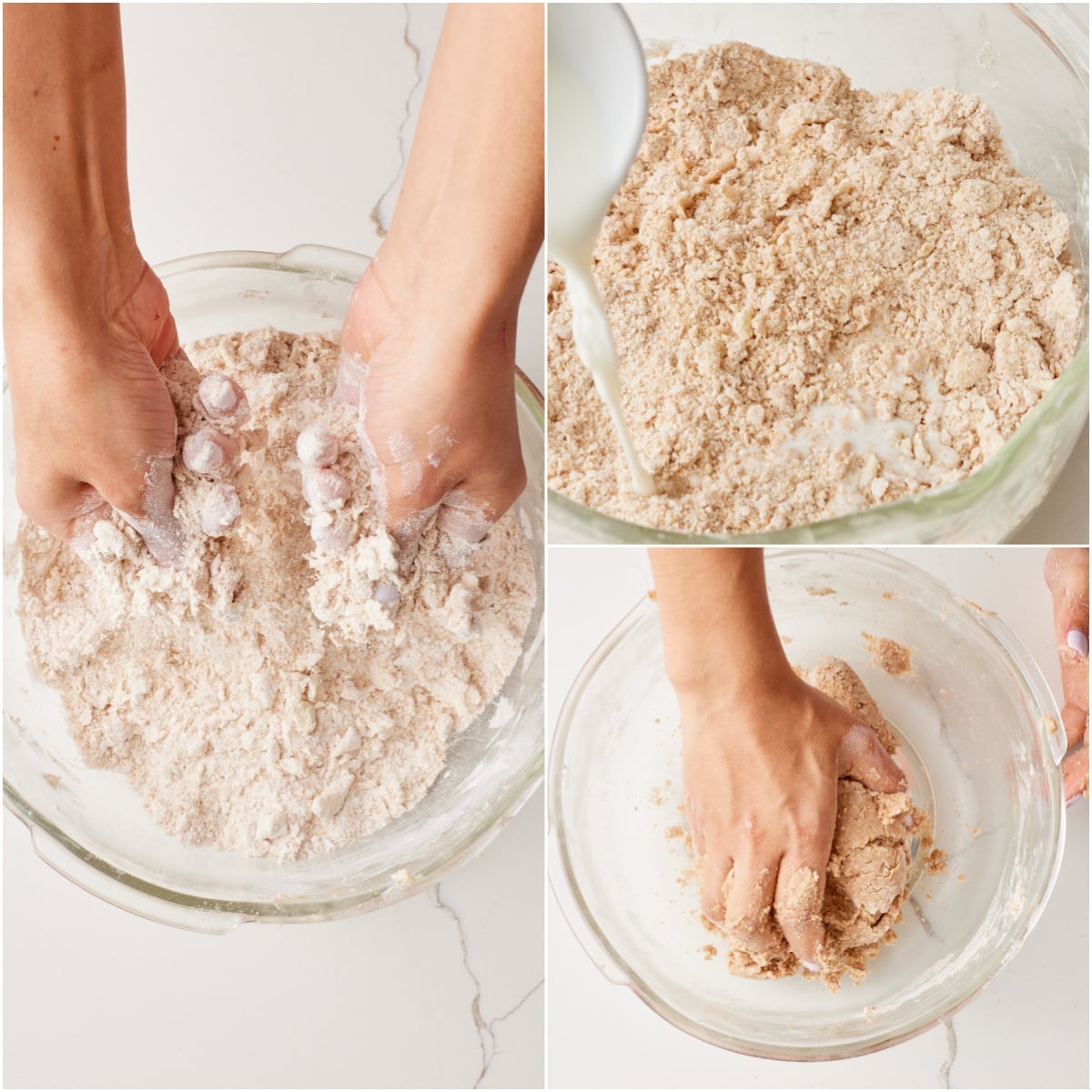 Rub butter in the dry ingredients until it resembles breadcrumb. Add milk and work through to form a dough.