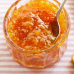 Top-down view of easy marmalade in a jar.