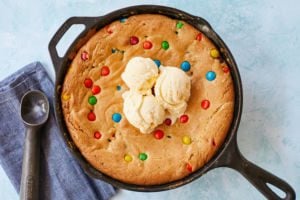 Giant One-Pan Skillet Cookie (With Loads of M&Ms!)