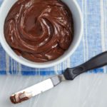 A bowl of chocolate buttercream frosting.