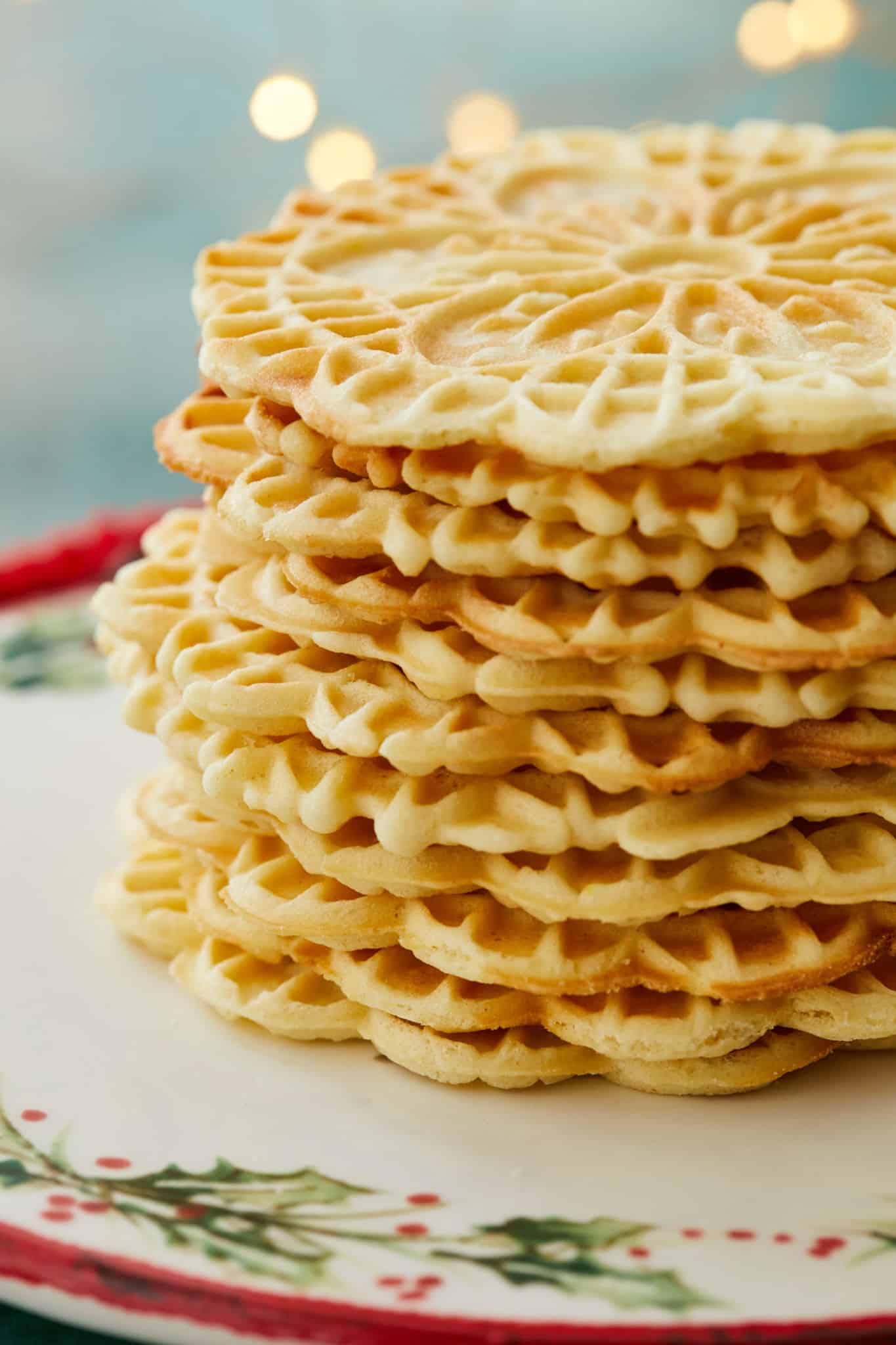 A stack of homemade pizzelle.