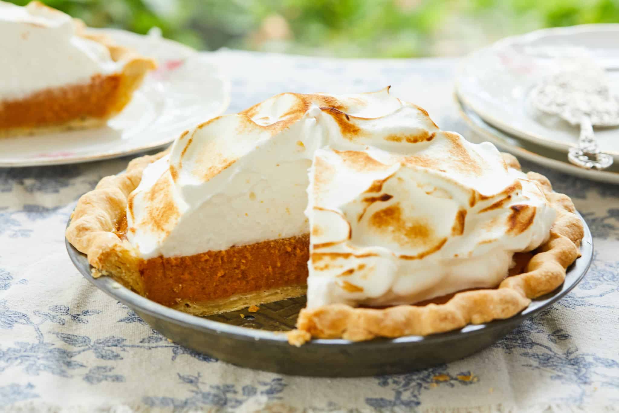 Sweet Potato Pie with a slice removed.