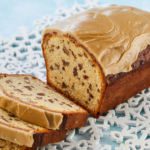 Sliced Butter Pecan Pound Cake with glaze.