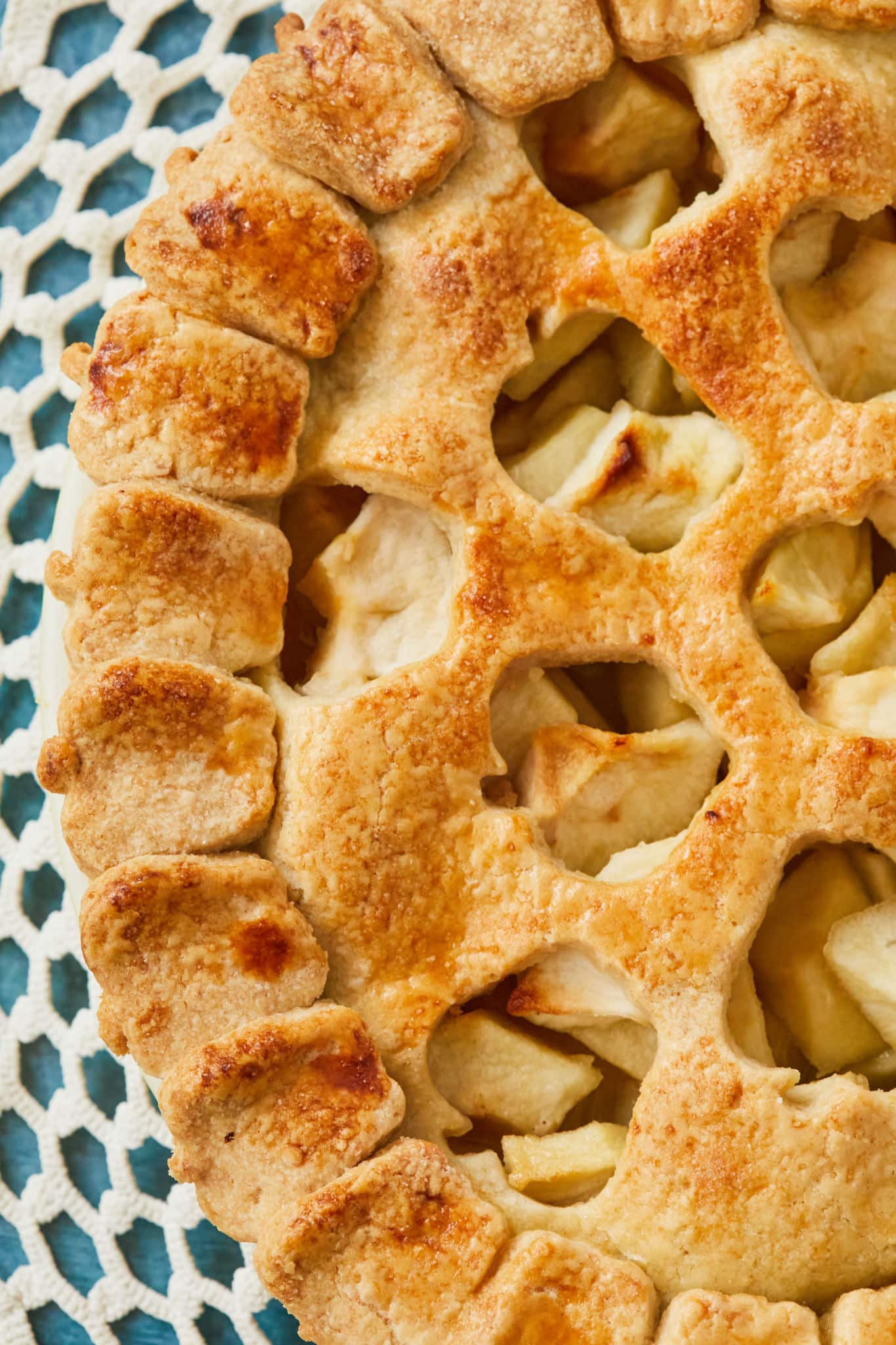 A close up of the classic apple tart crust after baking.