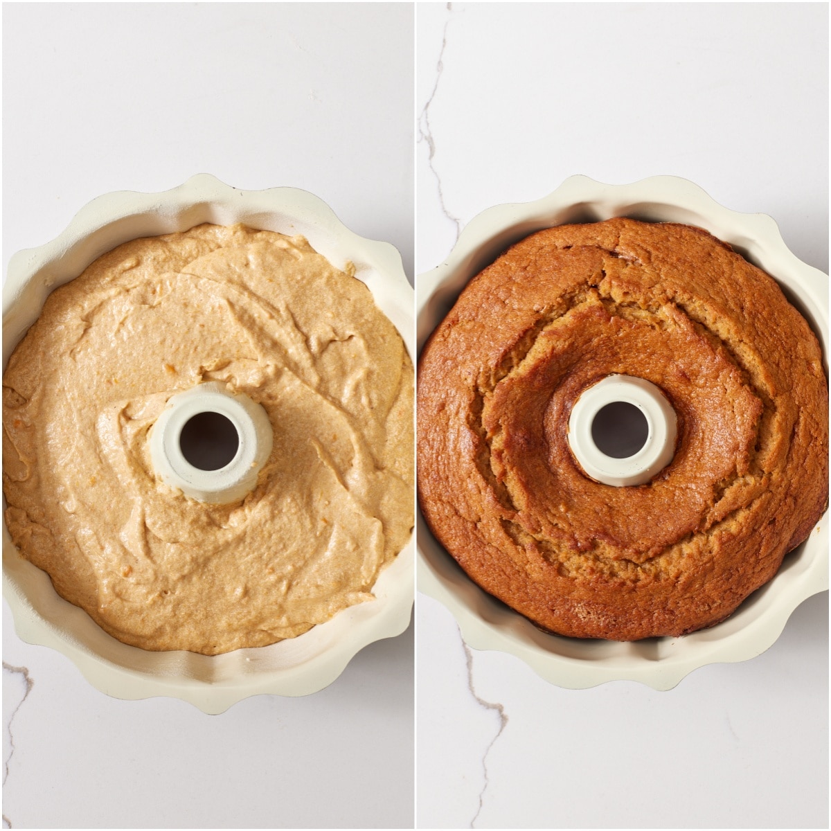Pumpkin Bundt Cake step6 Pour the Pumpkin Bundt Cake batter into the prepared pan and bake it until golden brown brown.