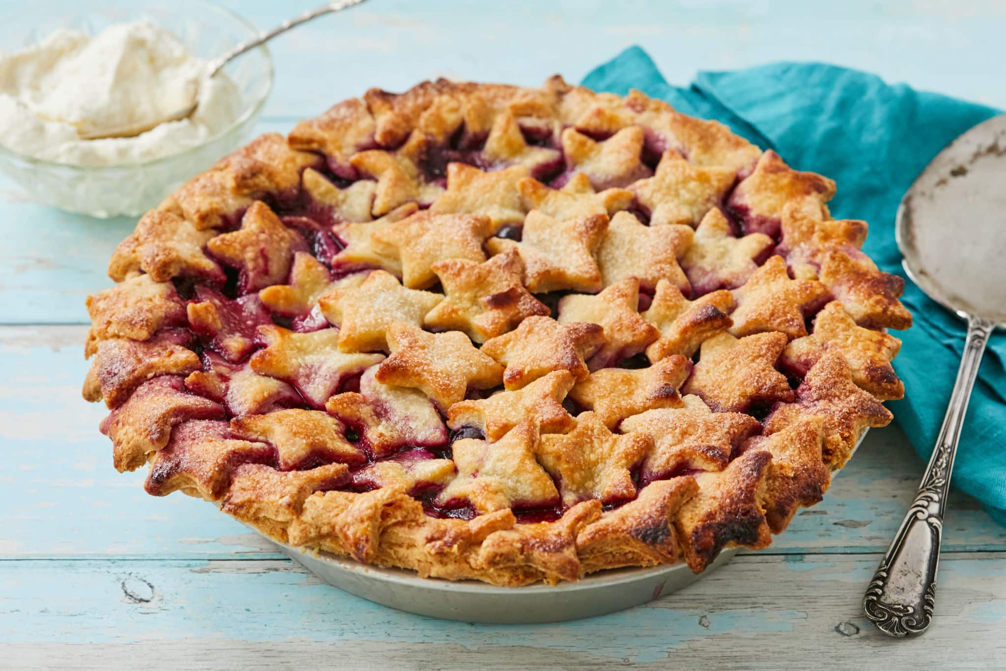 A Blueberry Cranberry Pie decorated with stars