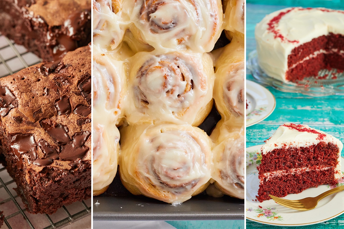 Best Baking Recipes of 2021 with brownies, cinnamon rolls, and red velvet